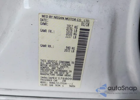 2018 Nissan Altima 2.5 Sl из США, поврежденный, VIN 1N4AL3AP8JC176809